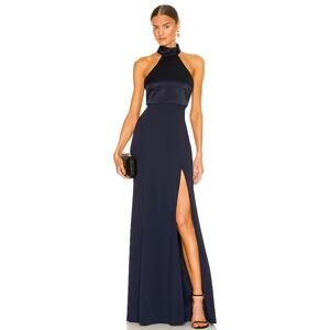 Cinq à Sept Alexander Halter Full Length Gown Size 4 in Navy